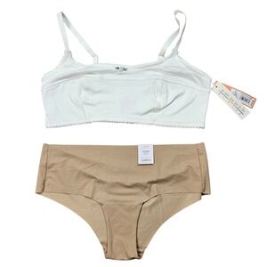 Colsie White Ribbed Bralette & Auden Tan No-Show Cheeky Panty Set Womens Large